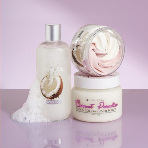 Набір для тіла «Coconut Milk» NaNiBeauty (гель для душу, зволожуючий скраб, крем-баттер)