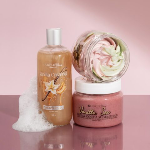 Набір для тіла «Vanilla&Chocolate Caramel» NaNiBeauty (гель для душу, зволожуючий скраб, крем-баттер)